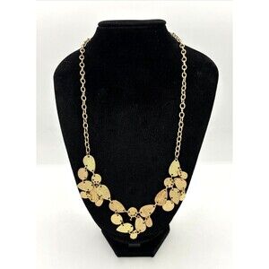 Boho Style Gold Tone Textured Tear Drop Disk Chain Necklace Lobster Clasp EUC‎